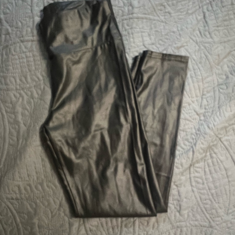 Black leather jeggings